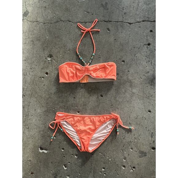 SHOSHANNA TROPEZIAN TEXTURE BEADED BANDEAU BIKINI SWIM SET ORANGE‎ SZ M/L - Picture 1 of 4